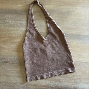 Bella Seamless Mocha Waffle Texture Cropped Halter Top, Small